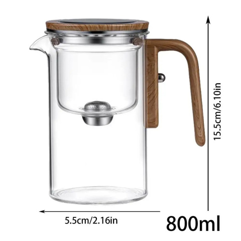 Szklany Dzbanek do Herbaty 600ML/800ML – Magnetyczny Zaparzacz z Drewnianą Rączką