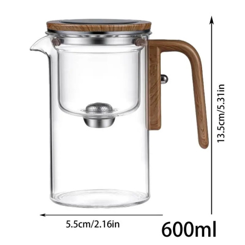 Szklany Dzbanek do Herbaty 600ML/800ML – Magnetyczny Zaparzacz z Drewnianą Rączką