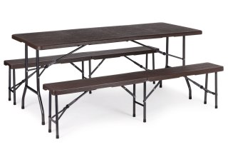 Zestaw cateringowy stół bankietowy 180 cm + 2 ławki brąz ModernHome