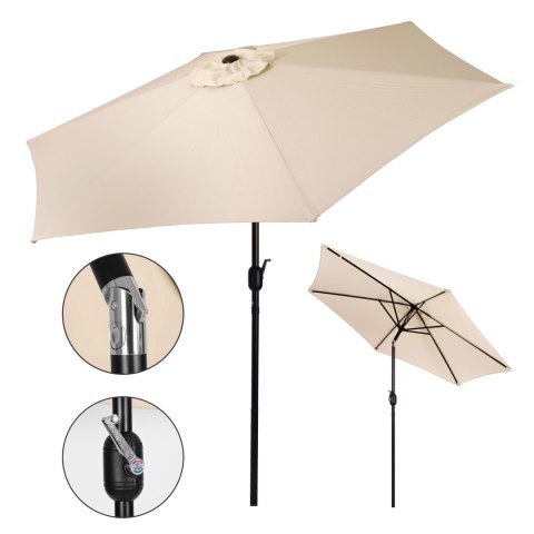 Duży parasol ogrodowy skośny łamany z korbą 6 żeber beżowy 270 cm MultiGarden Duży parasol ogrodowy skośny łamany z korbą 6 żeber beżowy 270 cm MultiGarden