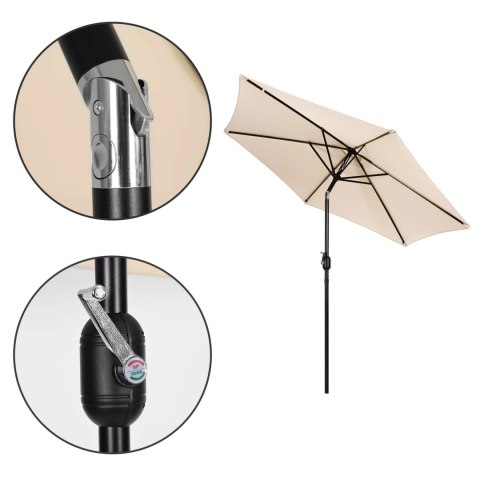 Duży parasol ogrodowy skośny łamany z korbą 6 żeber beżowy 270 cm MultiGarden Duży parasol ogrodowy skośny łamany z korbą 6 żeber beżowy 270 cm MultiGarden