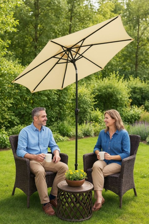 Duży parasol ogrodowy skośny łamany z korbą 6 żeber beżowy 270 cm MultiGarden Duży parasol ogrodowy skośny łamany z korbą 6 żeber beżowy 270 cm MultiGarden