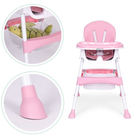 Fotelik krzesełko do karmienia dzieci tacka kosz 5-punktowe pasy różowy ECOTOYS