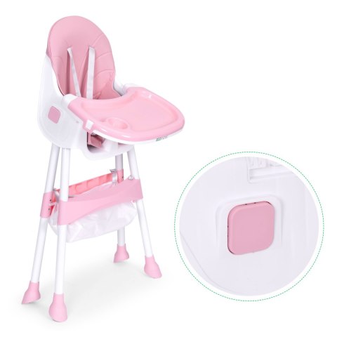 Fotelik krzesełko do karmienia dzieci tacka kosz 5-punktowe pasy różowy ECOTOYS