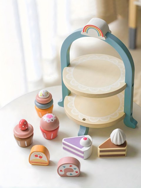 Serwis do herbaty kawy z ciastkami filiżanki dzbanek tacka patera ECOTOYS