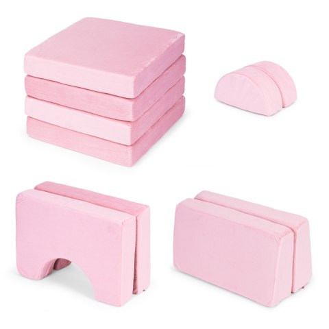 Sofa składana modułowa dla dzieci duża 2-osobowa DIY 10 miękkich poduch - różowa ECOTOYS