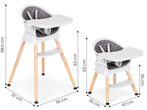 Fotelik krzesełko do karmienia dzieci 6w1 pikowane poszycie tacka szary ECOTOYS