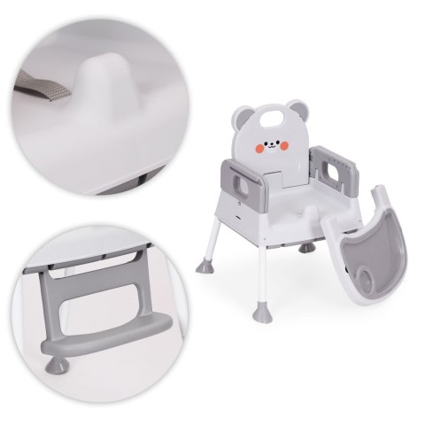 Fotelik krzesełko do karmienia dzieci 3w1 podwójna tacka 5-punktowe pasy szary ECOTOYS