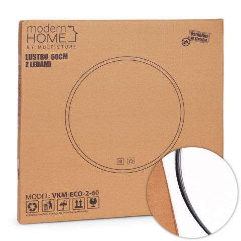 Lustro łazienkowe LED okrągłe ścienne 60 cm 3 barwy włącznik dotykowy regulacja jasności ModernHome