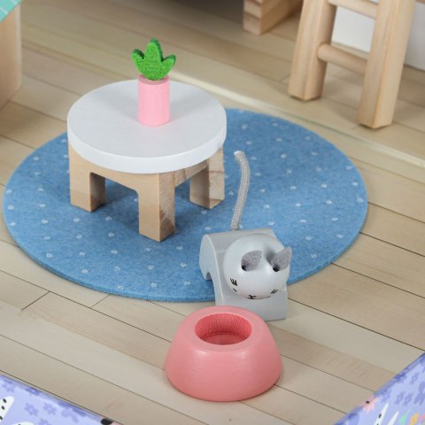 Domek w walizce hotel spa dla zwierząt drewniane mebelki figurki