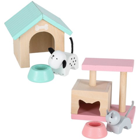 Domek w walizce hotel spa dla zwierząt drewniane mebelki figurki