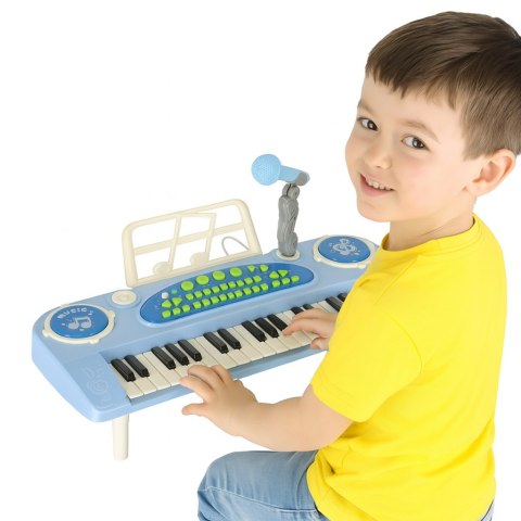 Keyboard dla dzieci pianinko interaktywne organki 37 klawiszy mikrofon statyw niebieski