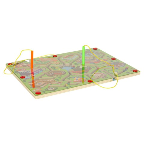 Gra labirynt magnetyczna planszowa drewniana do podróży duże miasto 2 graczy
