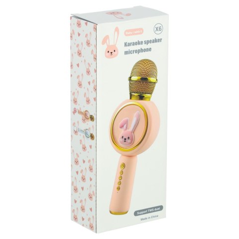 Mikrofon bezprzewodowy do karaoke bluetooth głośnik króliczek różowy