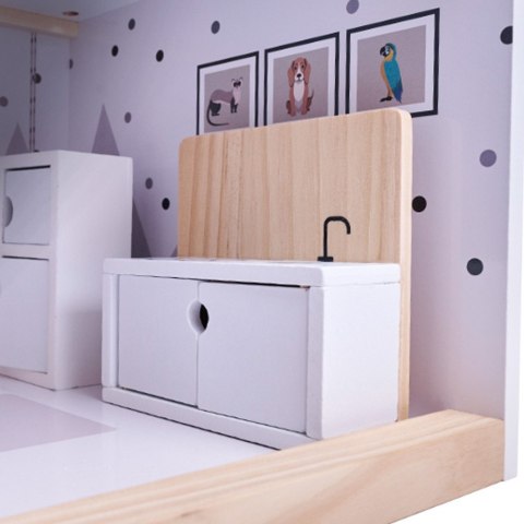 Domek dla lalek drewniane mebelki 80cm biały szary
