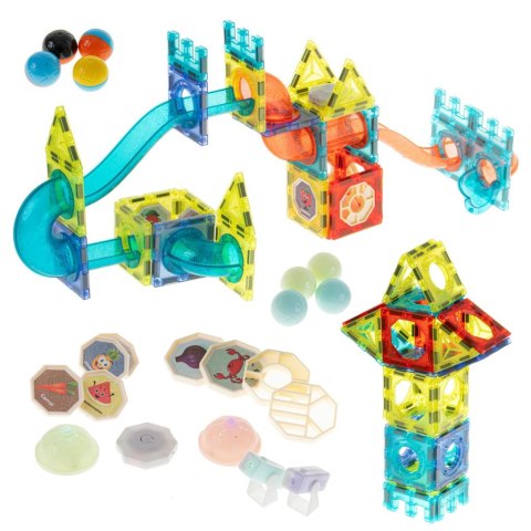 Klocki magnetyczne marble tor kulkowy świecący 202 elementy