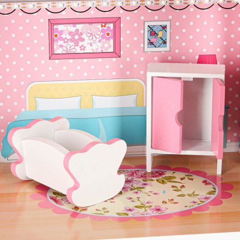 Domek dla lalek drewniany MDF mebelki 70cm różowy LED