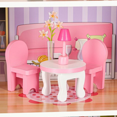 Domek dla lalek drewniany MDF mebelki 70cm różowy LED