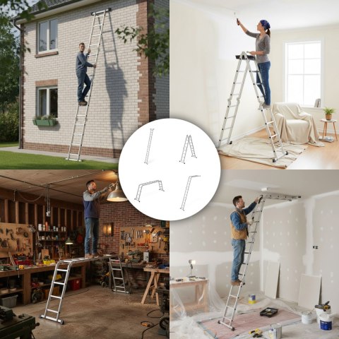 Drabina aluminiowa wielofunkcyjna 4x4 przegubowa składana 150 kg ModernHome