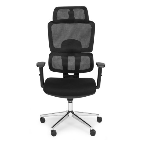 Fotel biurowy obrotowy wyprofilowane oparcie i zagłówek regulacja wysokości czarny ModernHome