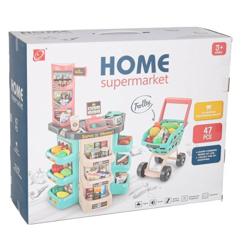 Supermarket sklep kasa fiskalna + wózek miętowy