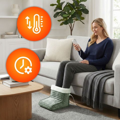 Elektryczny ogrzewacz do stóp z pilotem miękki but 10 poziomów grzania jasnoszary ModernHome