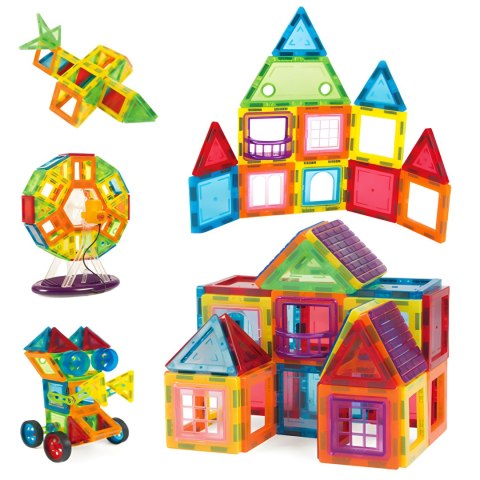 Klocki magnetyczne konstrukcyjne domek autko przyczepka 106 elementów