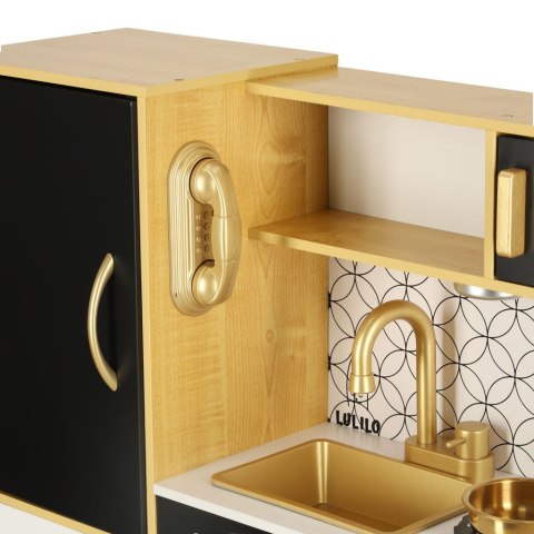 Kuchnia dla dzieci drewniana LULILO ORO z lodówką tablicą kredową złota