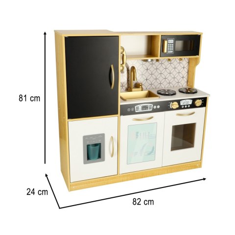 Kuchnia dla dzieci drewniana LULILO ORO z lodówką tablicą kredową złota