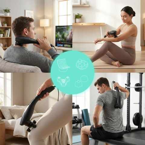 Masażer ręczny wibracyjny do masażu ciała zestaw 5 końcówek 20W ModernHome