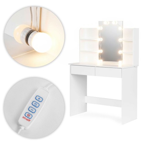 Duża toaletka kosmetyczna z lustrem i oświetleniem LED 3 barwy regulacja jasności ModernHome