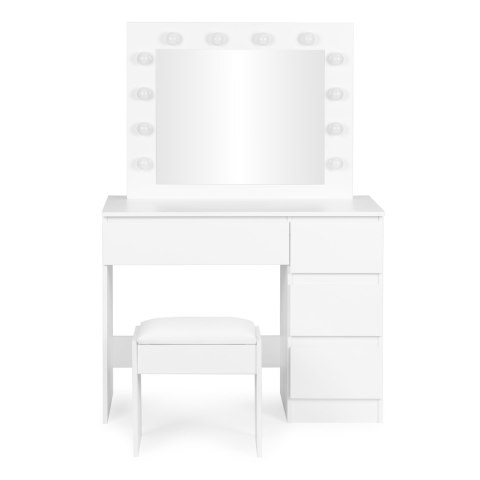 Toaletka kosmetyczna z lustrem i oświetleniem LED 4 szuflady taboret ModernHome