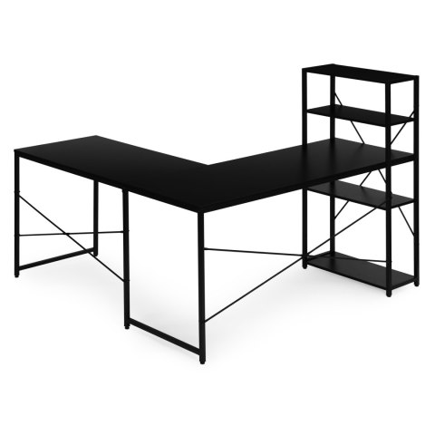 Biurko narożne z regałem 4 półki komputerowe czarne loftowe ModernHome