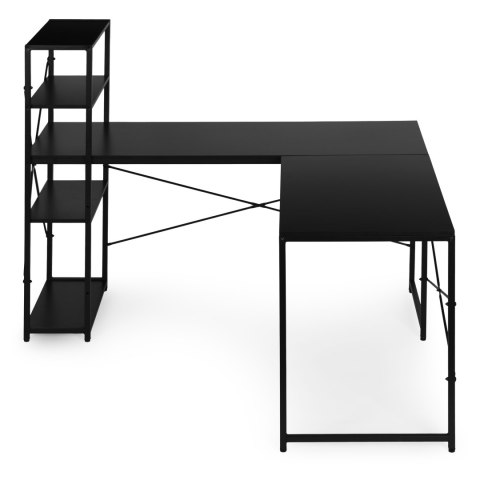 Biurko narożne z regałem 4 półki komputerowe czarne loftowe ModernHome