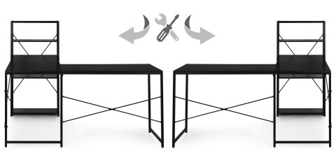 Biurko narożne z regałem 4 półki komputerowe czarne loftowe ModernHome