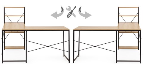 Biurko narożne z regałem 4 półki komputerowe jasny dąb loftowe ModernHome