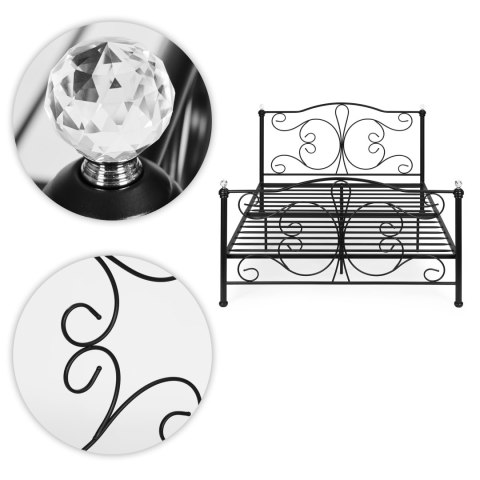 Łóżko metalowe 160x200 cm ze stelażem czarna rama kryształy ModernHome