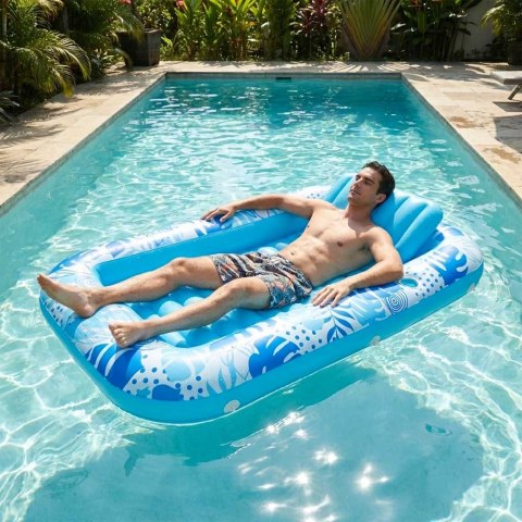 Materac dmuchany do pływania, leżak do opalania z poduszką niebieski