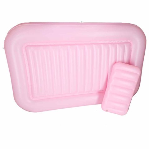 Materac dmuchany do pływania, leżak do opalania z poduszką różowy