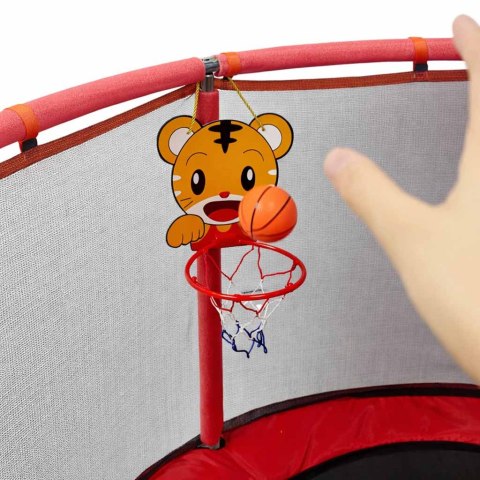 Trampolina dla dzieci ogrodowa siatka piłki koszykówka 150cm czerwona